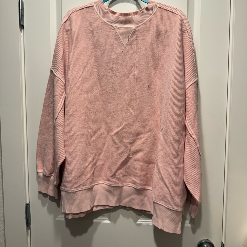 Aerie XXL oversize corded crew pink